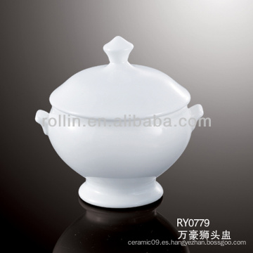 Buena calidad plato de sopa de porcelana blanca china con soporte